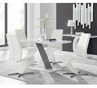 Furniturebox Uk Monza 4 White/grey Dining Table & 4 White Willow Chairs