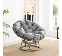 FurnitureboxUK Black Rattan Outdoor Moon Chair in PE Resin Rattan Weave & 10.5cm Thick Grey Cushion - Papasan Garden Chair FurnitureboxUK Grey