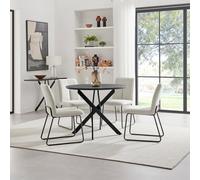 Furniturebox Uk Novara 100Cm Black Top Black Leg Round Dining Table & 4 Cream Halley Chairs
