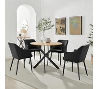 FurnitureboxUK Novara 100cm Oak Veneer Top Round Dining Table & 4 Black Calla Chairs in Brown FurnitureboxUK Brown