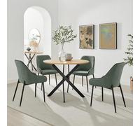Furniturebox Uk Novara 100Cm Oak Veneer Top Black Leg Round Dining Table & 4 Green Beaumont Chairs