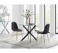 FurnitureboxUK Novara 100cm Round Black Leg Dining Table & 2 Corona Gold Chairs FurnitureboxUK Black