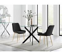 FurnitureboxUK Novara 100cm Round Black Leg Dining Table & 2 Pesaro Gold Leg Chairs FurnitureboxUK Black