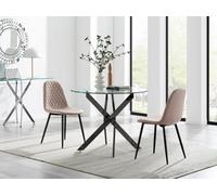 FurnitureboxUK Novara 100cm Round Black Leg Dining Table & 2 Corona Black Leg Chairs in Beige FurnitureboxUK Beige