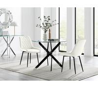 FurnitureboxUK Novara 100cm Round Black Leg Dining Table & 2 Pesaro Black Leg Chairs in Cream FurnitureboxUK Cream