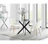 Furniturebox Uk Novara 100Cm Round Black Leg Dining Table & 2 Cream Pesaro Gold Leg Chairs