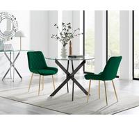 FurnitureboxUK Novara 100cm Round Black Leg Dining Table & 2 Pesaro Gold Leg Chairs in Green FurnitureboxUK Green