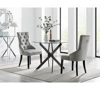 Furniturebox Uk Novara 100Cm Round Black Leg Dining Table & 2 Grey Belgravia Black Leg Chairs