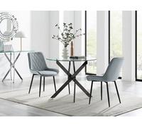 FurnitureboxUK Novara 100cm Round Black Leg Dining Table & 2 Pesaro Black Leg Chairs in Grey FurnitureboxUK Grey