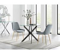 FurnitureboxUK Novara 100cm Round Black Leg Dining Table & 2 Pesaro Gold Leg Chairs in Grey FurnitureboxUK Grey