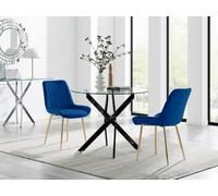 FurnitureboxUK Novara 100cm Round Black Leg Dining Table & 2 Pesaro Gold Leg Chairs in Navy FurnitureboxUK Navy