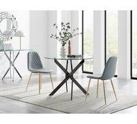 FurnitureboxUK Novara 100cm Round Black Leg Dining Table & 2 Corona Gold Chairs in Grey FurnitureboxUK Grey