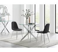 Furniturebox Uk Novara 100Cm Round Dining Table & 2 Black Corona Silver Chairs