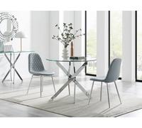 Novara 100cm Round Dining Table 2 Corona Silver Chairs - Grey