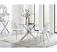 Furniturebox Uk Novara 100Cm Round Dining Table & 2 White Corona Silver Chairs