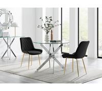 FurnitureboxUK Novara 100cm Round Dining Table & 2 Pesaro Gold Leg Chairs in Black FurnitureboxUK Black