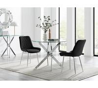 FurnitureboxUK Novara 100cm Round Dining Table & 2 Pesaro Silver Leg Chairs in Black FurnitureboxUK Black