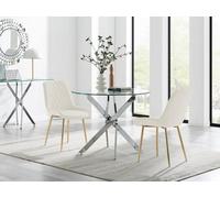 FurnitureboxUK Novara 100cm Round Dining Table & 2 Pesaro Gold Leg Chairs in Cream FurnitureboxUK Cream