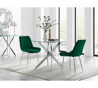 Furniturebox Uk Novara 100Cm Round Dining Table And 2 Green Pesaro Silver Leg Chairs