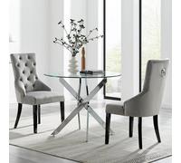 Furniturebox Uk Novara 100Cm Round Dining Table And 2 Grey Belgravia Black Leg Chairs