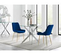 FurnitureboxUK Novara 100cm Round Dining Table & 2 Pesaro Gold Leg Chairs in Navy FurnitureboxUK Navy