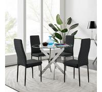 Furniturebox Uk Novara 100Cm Round Dining Table And 4 Black Milan Black Leg Chairs