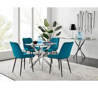 FurnitureboxUK Novara 100cm Round Dining Table & 4 Pesaro Black Leg Chairs in Blue FurnitureboxUK Blue