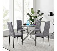 FurnitureboxUK Novara 100cm Round Dining Table & 4 Velvet Milan Black Leg Chairs in Grey FurnitureboxUK Grey