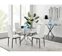 FurnitureboxUK Novara 100cm Round Dining Table & 4 Milan Black Leg Chairs in White FurnitureboxUK White