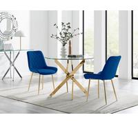 FurnitureboxUK Novara 100cm Round Gold Leg Dining Table & 2 Pesaro Gold Leg Chairs in Navy FurnitureboxUK Navy