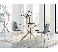 FurnitureboxUK Novara 100cm Round Gold Leg Dining Table & 2 Corona Gold Chairs in Grey FurnitureboxUK Grey