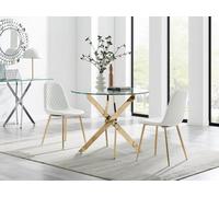 FurnitureboxUK Novara 100cm Round Gold Leg Dining Table & 2 Corona Gold Chairs in White FurnitureboxUK White