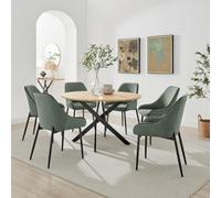 FurnitureboxUK Novara 120cm Oak Effect Dining Table & 6 Beaumont Green Fabric Chairs FurnitureboxUK Green