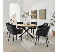 Furniturebox Uk Novara 120Cm Oak Effect Dining Table & 6 Calla Black Velvet Chairs