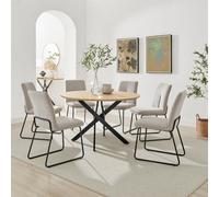 FurnitureboxUK Novara 120cm Oak Effect Dining Table & 6 Halleyy Taupe Fabric Chairs in Beige FurnitureboxUK Beige