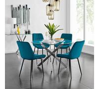 Novara Round Dining Table With Four Pesaro Black Leg Chairs - Blue