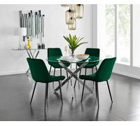 Furniturebox Uk Novara 120Cm Round Dining Table And 4 Green Pesaro Black Leg Chairs