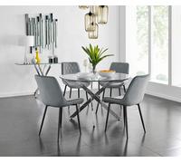 Novara Round Dining Table With Four Pesaro Black Leg Chairs - Grey