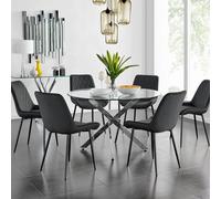 Furniturebox Uk Novara 120Cm Round Dining Table And 6 Black Pesaro Black Leg Chairs
