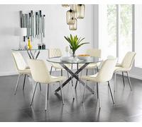 Furniturebox Uk Novara 120Cm Round Dining Table And 6 Cream Pesaro Silver Leg Chairs