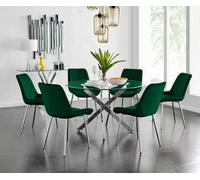 Furniturebox Uk Novara 120Cm Round Dining Table And 6 Green Pesaro Silver Leg Chairs