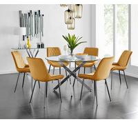 Furniturebox Uk Novara 120Cm Round Dining Table And 6 Mustard Pesaro Black Leg Chairs