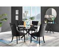 Furniturebox Uk Novara Black Leg 120Cm Round Glass Dining Table & 4 Black Belgravia Black Leg Chairs