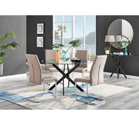 Furniturebox Uk Novara Black Leg 120Cm Round Glass Dining Table & 4 Cappuccino Lorenzo Chairs
