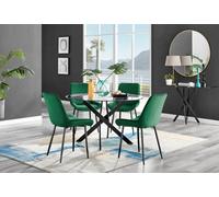 Furniturebox Uk Novara Black Leg 120Cm Round Glass Dining Table & 4 Green Pesaro Black Leg Chairs