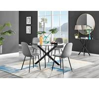 Furniturebox Uk Novara Black Leg 120Cm Round Glass Dining Table & 4 Grey Corona Black Leg Chairs