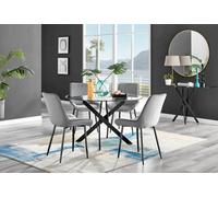 Furniturebox Uk Novara Black Leg 120Cm Round Glass Dining Table & 4 Grey Pesaro Black Leg Chairs