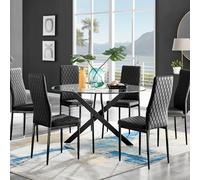 Furniturebox Uk Novara Black Leg 120Cm Round Glass Dining Table & 6 Black Milan Black Leg Chairs