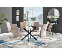 Furniturebox Uk Novara Black Leg 120Cm Round Glass Dining Table & 6 Cappuccino Lorenzo Chairs