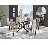 Furniturebox Uk Novara Black Leg 120Cm Round Glass Dining Table & 6 Cappuccino Milan Black Leg Chairs